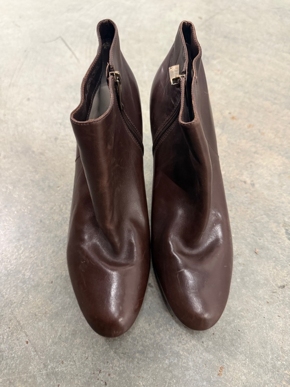 Via Spiga Dark Brown Leather Ankle Booties with Side Zip